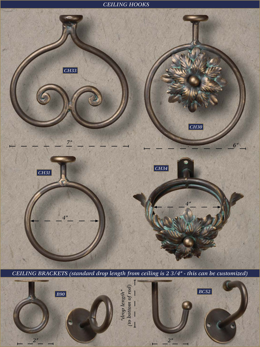Wrought iron ceiling hooks and brackets