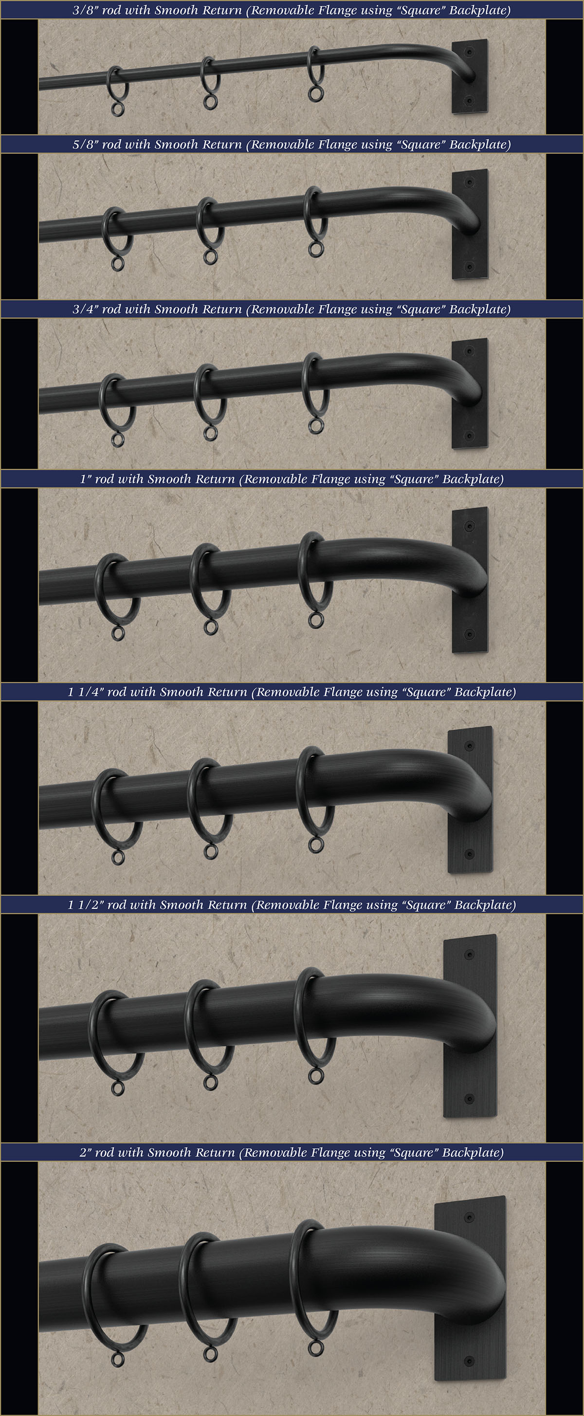 Square backplates for all rod sizes